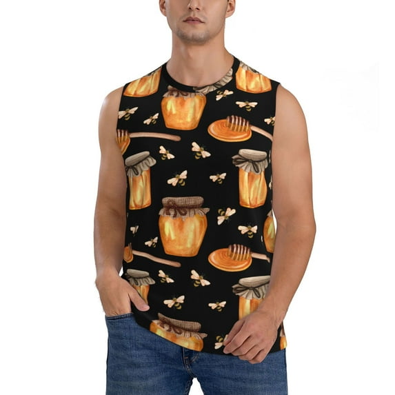 Balery Bee and Honey Men's Sleeveless Muscle Shirts Workout Tank Top, Moisture Wicking, Odor Protection-X-Large