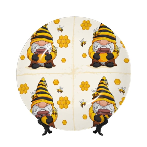 Balery Beekeeper Gnome Holding A Glass Print Bone China Decorative Plate Ceramic Dinner Plates Art Crafts with Display Stand-10in