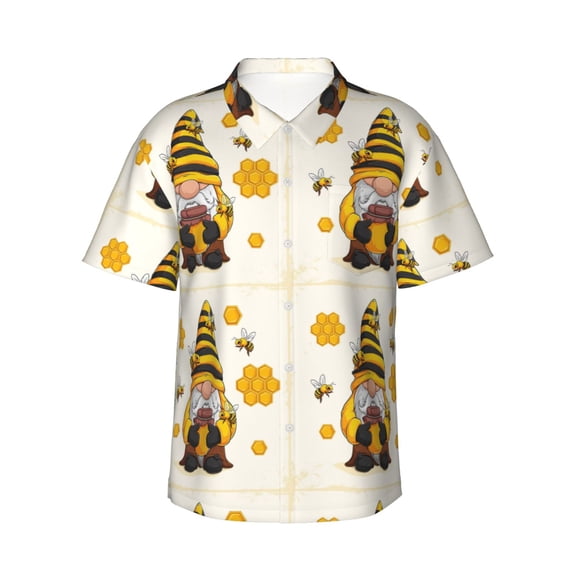 Balery Beekeeper Gnome Holding A Glass Print Men's Hawaiian Shirts Short Sleeve Beach Shirt Relaxed Fit Vacation Button Down Shirts-XX-Large