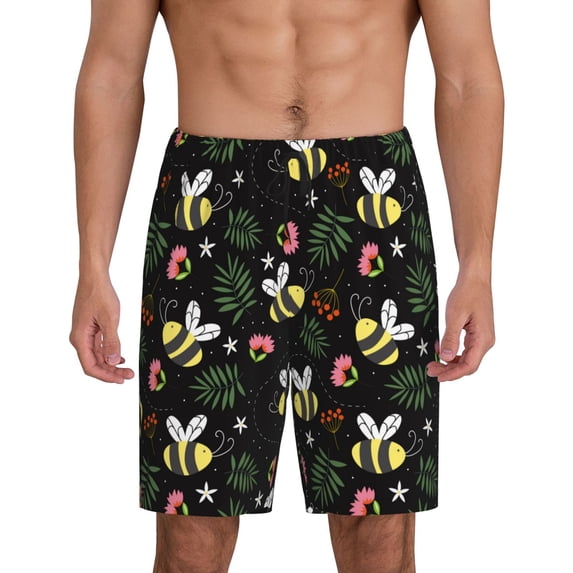 Balery Bees Men's Cotton Knit Pajama Shorts Waistband & Pockets,Short Pajama Pants-4X-Large