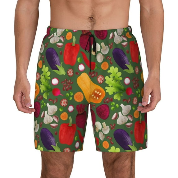 Balery Begetable Mens Swim Trunks Swim Shorts for Men Quick Dry Inseam Beach Shorts with Compression Liner Pocket-Small