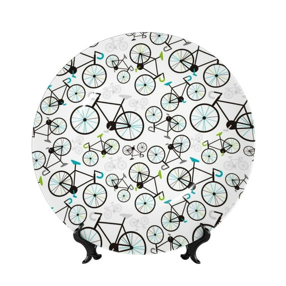 Balery Bicycle Print Bone China Decorative Plate Ceramic Dinner Plates Art Crafts with Display Stand-6in