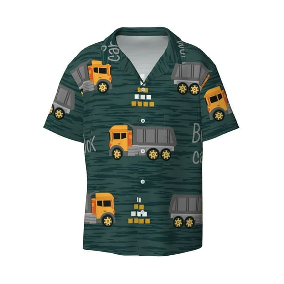 Balery Big Machine Men's Casual Button Down Shirt Short Sleeve Textured Summer Cuban Beach Shirts-Small