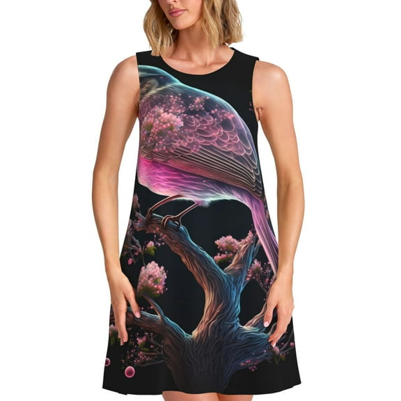 Balery Bird 2 Pattern Women’s Summer Dresses – Loose Sleeveless Sundress, Casual and Comfortable Beach Dress for Hot Days