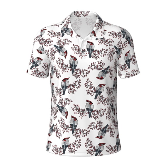 Balery Bird Printed Men’s Short Sleeve Polo Shirt, Midweight Men's Shirt,Golf Polo shirts -Small