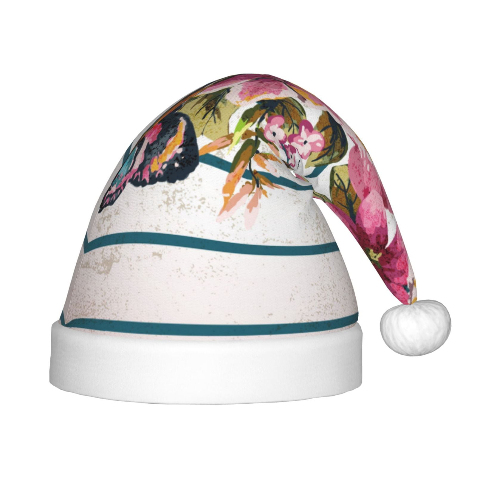 Berry Flowers White Santa Hat