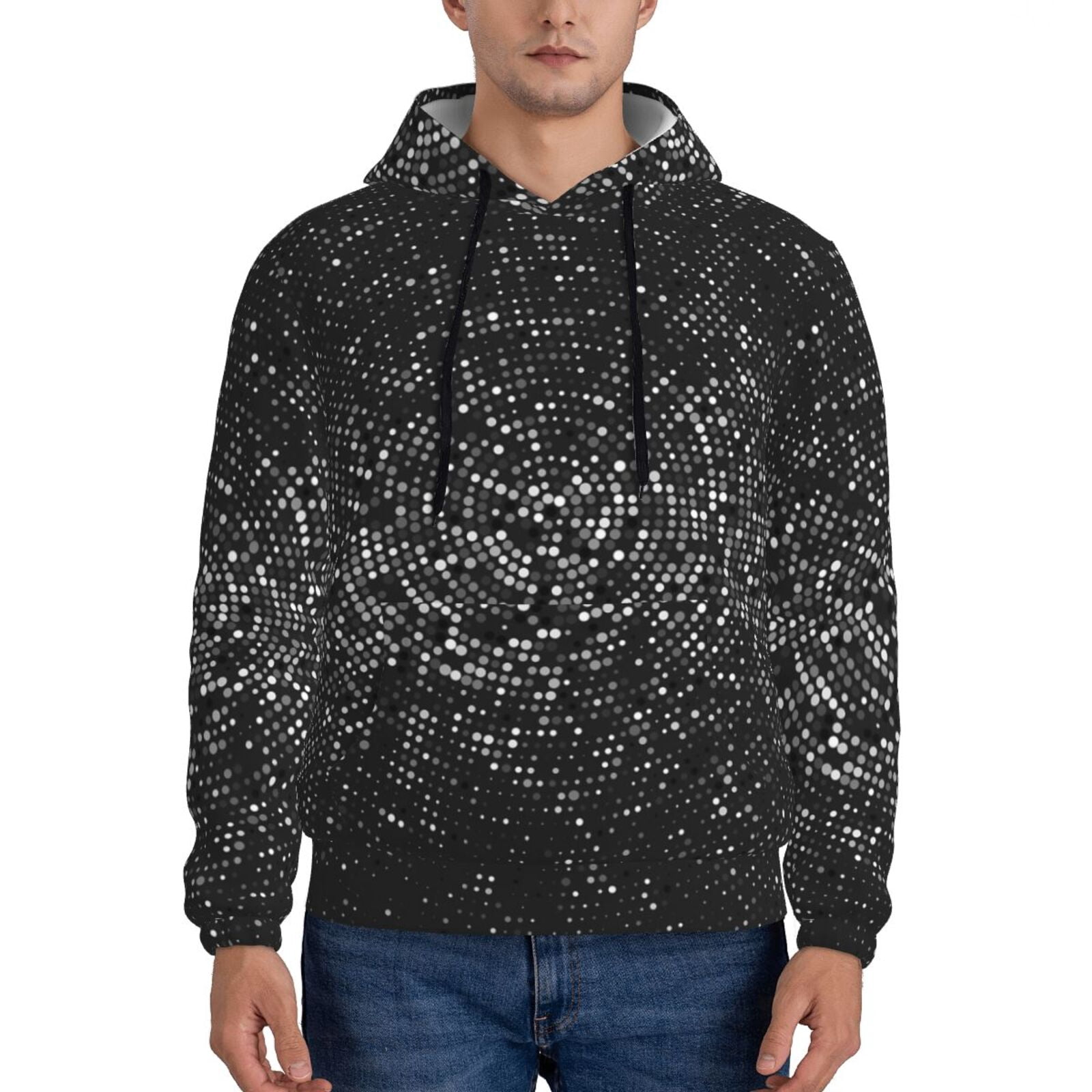 Black And White Tiniy Polka Dot Men's Zip Up Hoodie