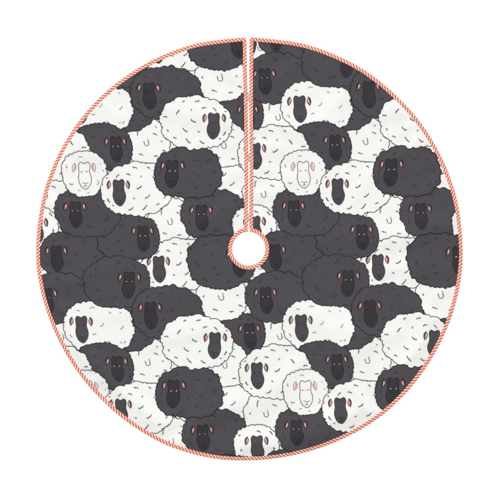 Balery Black And White Sheeps Printed Christmas Tree Skirt , Merry