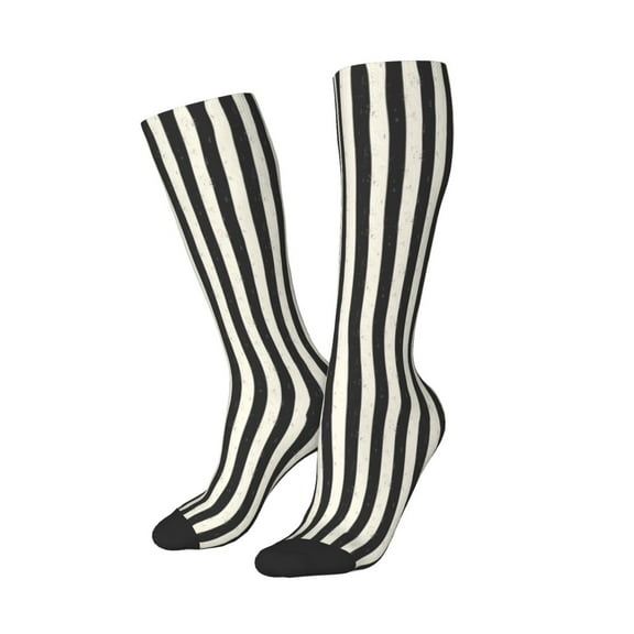 Balery Black And White Thick Stripes Printed Novelty Socks Men's Women's Crew Socks Sports Socks Knee High Socks Cotton Socks Quirky and Cool Socks