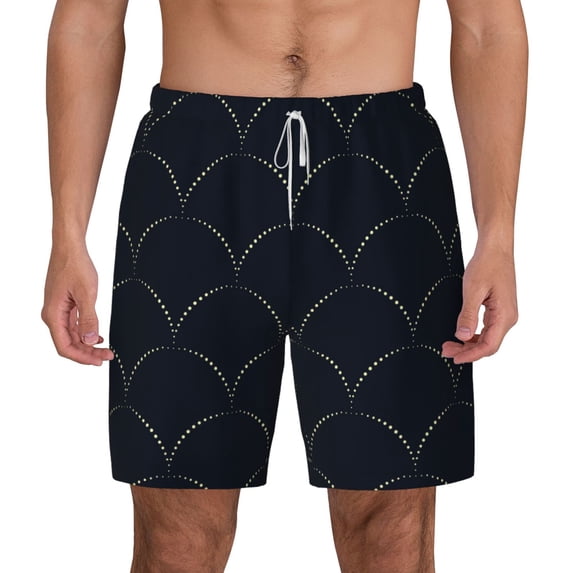 Balery Black Fish scales Mens Swim Trunks Swim Shorts for Men Quick Dry Inseam Beach Shorts with Compression Liner Pocket-Small
