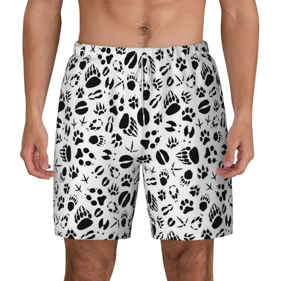 Balery Black Footprints Mens Swim Trunks Swim Shorts for Men Quick Dry Inseam Beach Shorts with Compression Liner Pocket-3X-Large