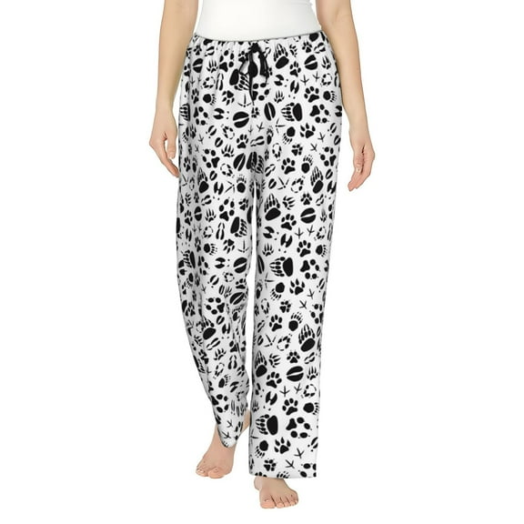 Balery Black Footprints print Women's Pajama Pants,Ultra Lightweight Pjs,Lounge Pant-Large
