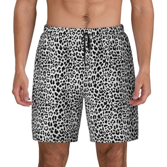 Balery Black Leopard Mens Swim Trunks Swim Shorts for Men Quick Dry Inseam Beach Shorts with Compression Liner Pocket-XX-Large