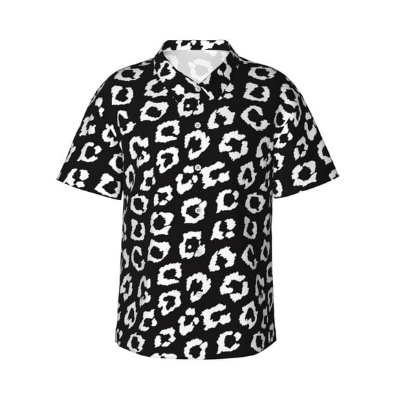 Balery Black Leopard Print Men's Hawaiian Shirts Short Sleeve Beach Shirt Relaxed Fit Vacation Button Down Shirts-X-Large