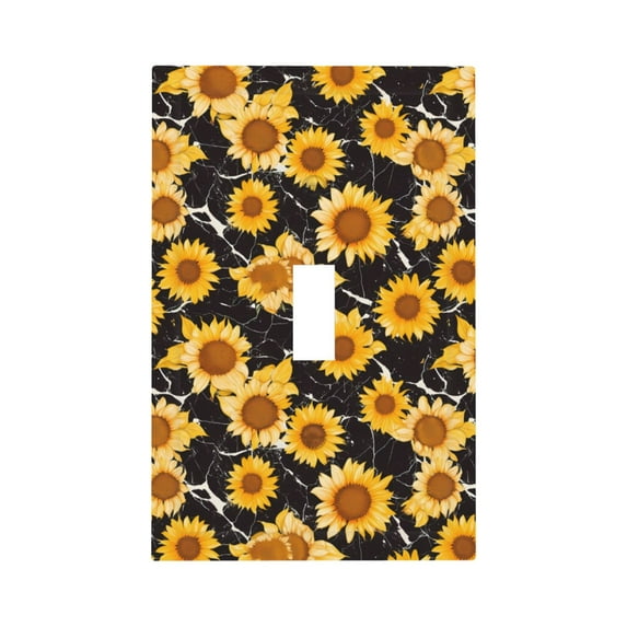 Balery Black Marble Pattern Sunflower for Duplex Wall Plates Kit, Electrical Outlet Covers, Standard Size 1-Gang 5.0" x3.0", Electric Receptacle Plug Covers-Style T
