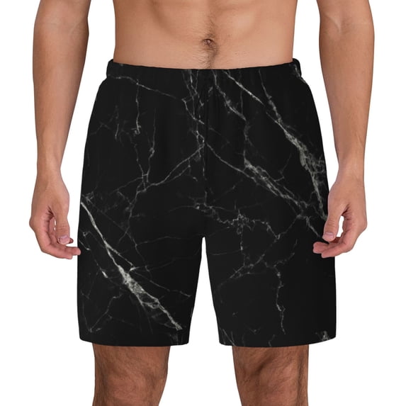 Balery Black Marble Texture Abstract Mens Swim Trunks Swim Shorts for Men Quick Dry Inseam Beach Shorts with Compression Liner Pocket-Medium
