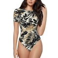 thumbnail image 1 of Balery Black Palm Leaves Women's Short Sleevee Crew Neck Bodysuit Tops Short Sleeve Tops Basic-Large, 1 of 9