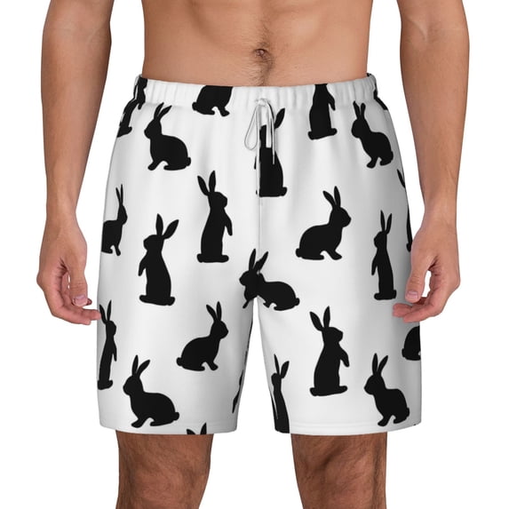 Balery Black Rabbit Mens Swim Trunks Swim Shorts for Men Quick Dry Inseam Beach Shorts with Compression Liner Pocket-XX-Large