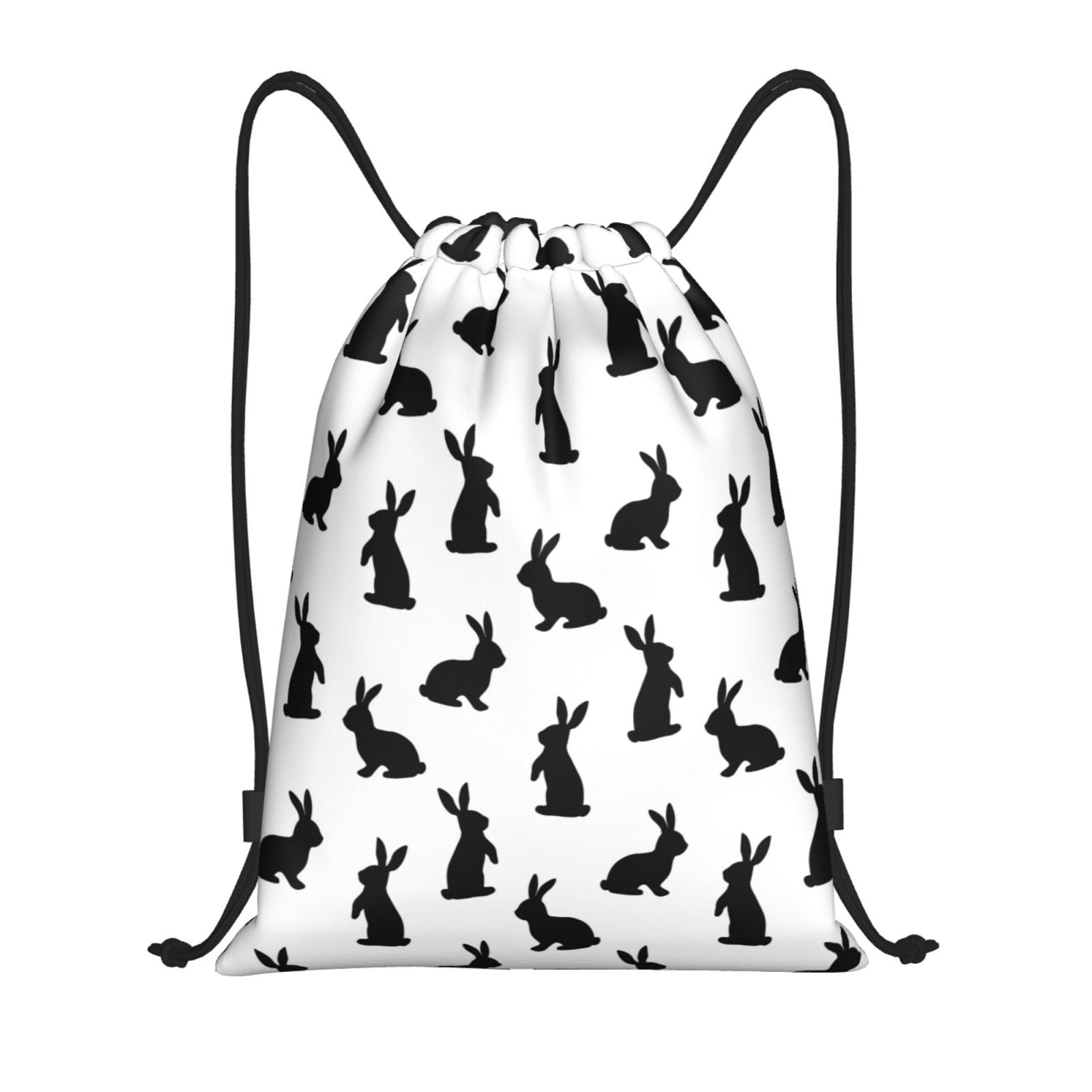Balery Black Rabbit Pattern Drawstring Backpack Bag Sport Gym Sackpack