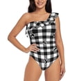 thumbnail image 1 of Balery Black Tartan Plaid One Shoulder Swimsuits for Women Ruffle Swimsuits Tummy Control One Shoulder Bathing Suits-Small, 1 of 8