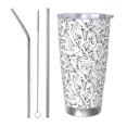 thumbnail image 1 of Balery Black White Music Pattern 20oz Insulated Car Cup with Dual Drink Lids, Stainless Steel Travel Mug with Straw & Direct Drink Mouth, Eco-Friendly and Leak-Proof-Straw Three-piece Set, 1 of 8
