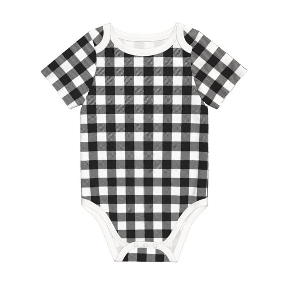 Balery Black White Plaid Pattern Baby Climbing Clothes Infant Bodysuit Cute Infant Bodysuit Baby Romper-6 Months