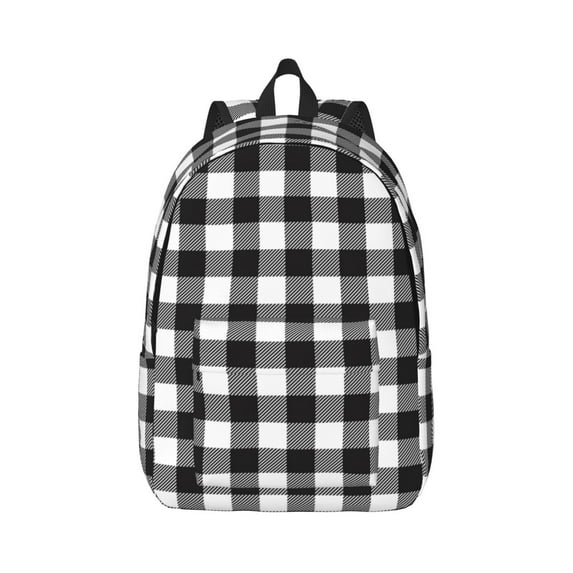 Balery Black White Plaid Vintage Canvas Backpack for Men and Women - Large Capacity, Durable Travel Laptop Bag for School, Work, Hiking, and Outdoor Activities