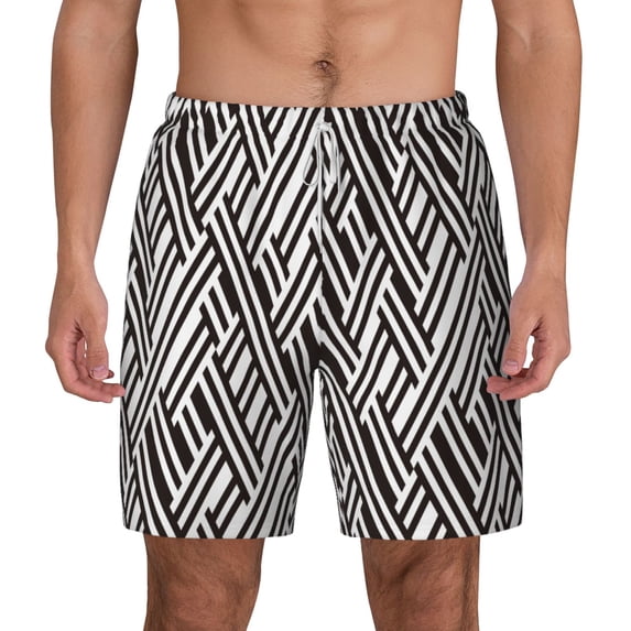 Balery Black White Stripes Mens Swim Trunks Swim Shorts for Men Quick Dry Inseam Beach Shorts with Compression Liner Pocket-X-Large