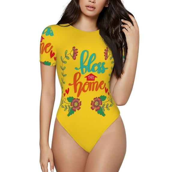 Balery Bless This Home Women's Short Sleevee Crew Neck Bodysuit Tops Short Sleeve Tops Basic-X-Large