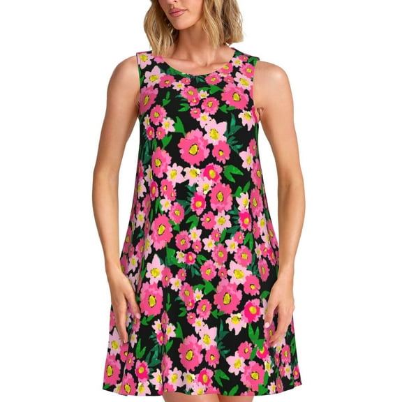 Balery Blooming Meadow Pattern Women’s Summer Dresses – Loose Sleeveless Sundress, Casual and Comfortable Beach Dress for Hot Days