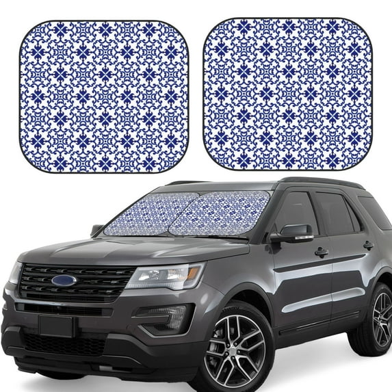 Balery Blue And White Porcelain Chinaware Sun Shield 2 Pack For Car Front Windows Foldable Sun Visor Protector Blocks Max Uv Rays And Keeps Your Vehicle Cool For Most Sedans Suv Truck