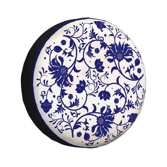 Balery Blue And White Porcelain Patterntire Cover Waterproof Dust-Proof, Universal Spare Wheel Tire Cover For Trailer, Rv, Suv Truck And Vehicle Camper Accessories-16 Inch