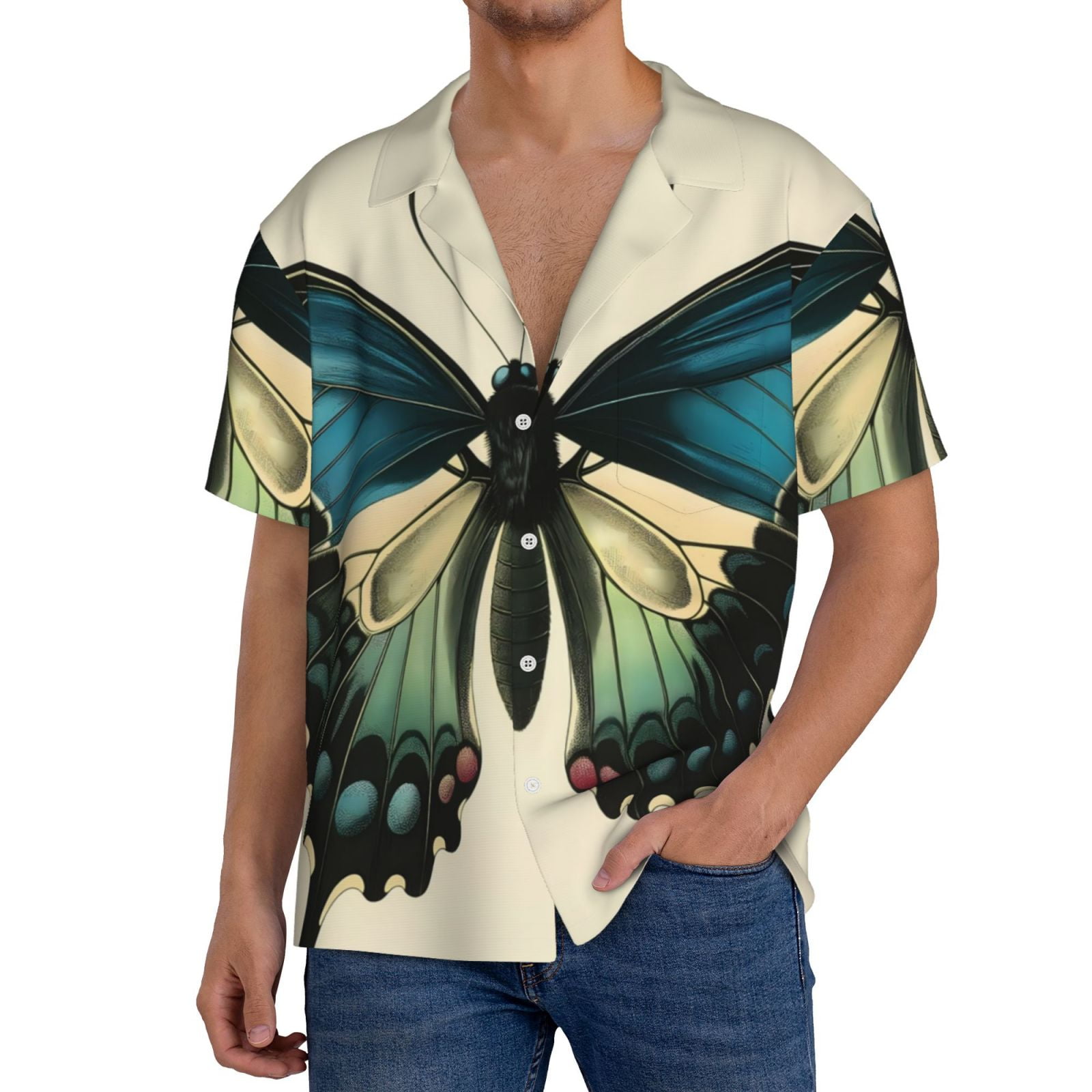 Abstract Colorful Butterfly Print Men's Short Sleeve Shirt