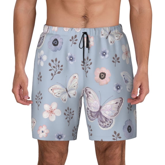 Balery Blue Butterfly Mens Swim Trunks Swim Shorts for Men Quick Dry Inseam Beach Shorts with Compression Liner Pocket-Medium