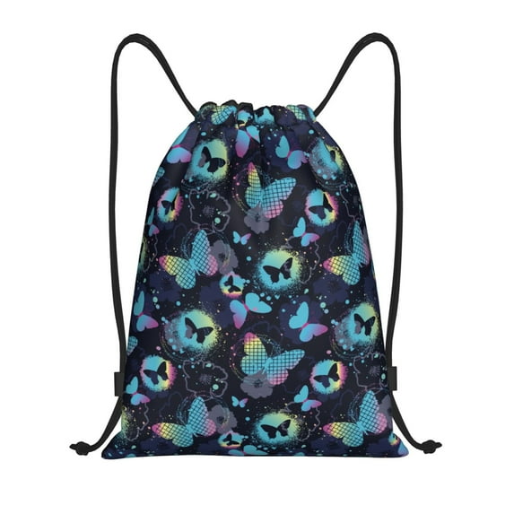 Balery Blue Butterfly Pattern Drawstring Backpack Bag Sport Gym Sackpack Cinch Bags Pattern Drawstring Backpack Bag Sport Gym Sackpack Cinch Bags -Small