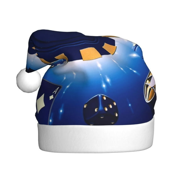 Balery Blue Casino Pattern Santa Hat Christmas Hat Funny Christmas Hat Christmas Knitted Beanie Hat For Men Women Adult