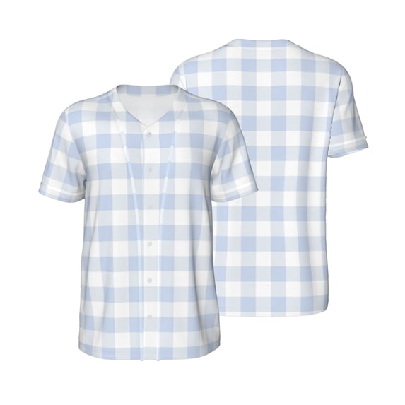 Balery Blue Checkboard Baseball Jersey for Men Casual Button Down Shirts Short Sleeve Active Team Sports Uniform-Medium