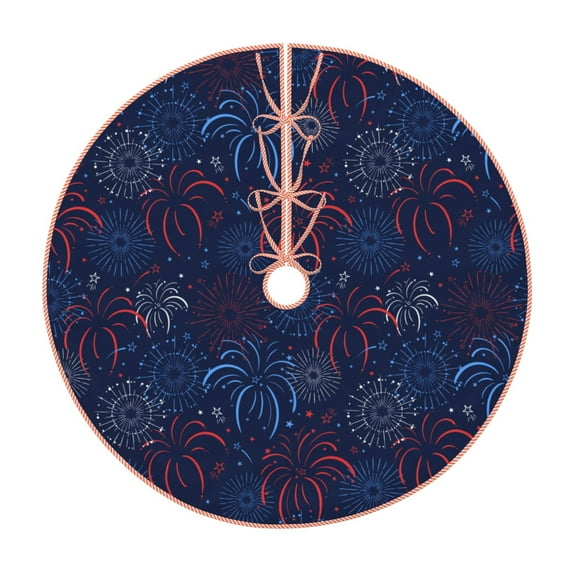 Balery Blue Firework Printed Christmas Tree Skirt , Merry Christmas Party Christmas Tree Decoration,Adjustable Tree Skirt-30"