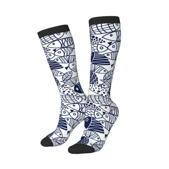 Balery Blue Fish1 Printed Novelty Socks Men's Women's Crew Socks Sports Socks Knee High Socks Cotton Socks Quirky and Cool Socks