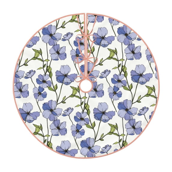 Balery Blue Flax Flowers Printed Christmas Tree Skirt , Merry Christmas Party Christmas Tree Decoration,Adjustable Tree Skirt-48"