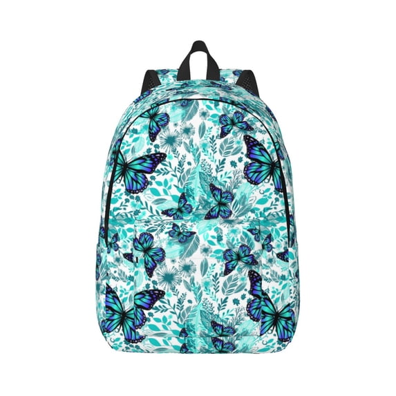Balery Blue Floral with Butterflies Vintage Canvas Backpack for Men and Women - Large Capacity, Durable Travel Laptop Bag for School, Work, Hiking, and Outdoor Activities