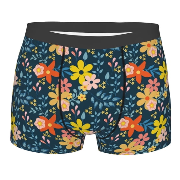 Balery Blue Floral Men's Boxer Briefs, Soft and Breathable Cotton Underwear with nylon Waistband-Medium