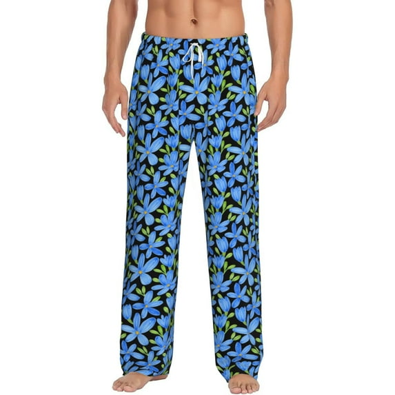 Balery Blue Flowers print Men's Pajama Pants,Ultra Lightweight Pjs,Lounge Pant-X-Large