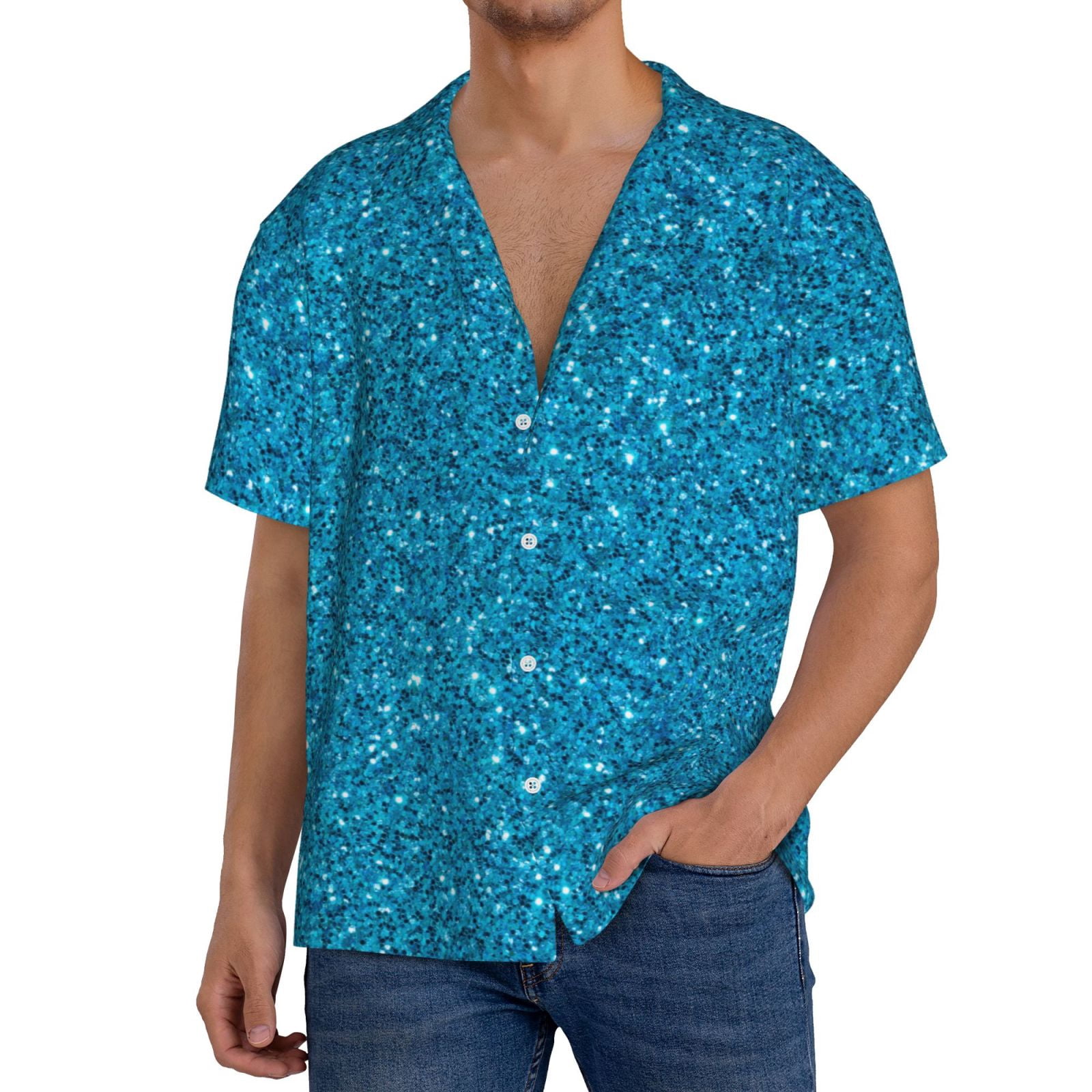 Men's Glitter Button Down Shirt - Short Sleeve Party Top With Sparkle - View #9