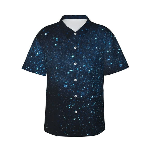 Balery Blue Glitter Retro Print Men's Hawaiian Shirts Short Sleeve Beach Shirt Relaxed Fit Vacation Button Down Shirts-X-Large