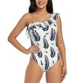 thumbnail image 1 of Balery Blue Leaves One Shoulder Swimsuits for Women Ruffle Swimsuits Tummy Control One Shoulder Bathing Suits-X-Large, 1 of 8