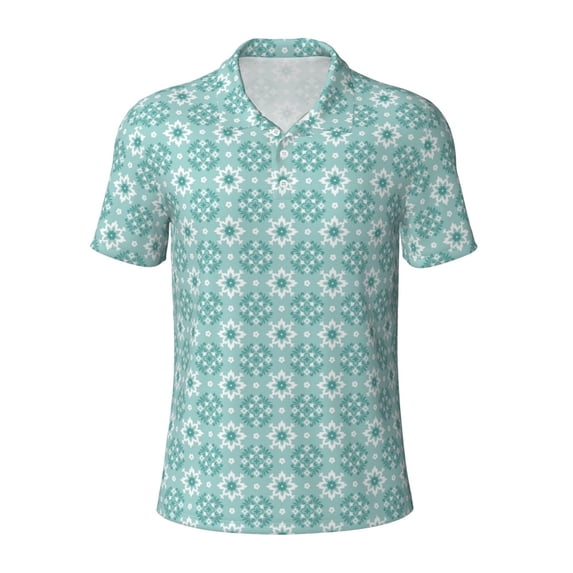 Balery Blue Print Printed Men’s Short Sleeve Polo Shirt, Midweight Men's Shirt,Golf Polo shirts -Medium