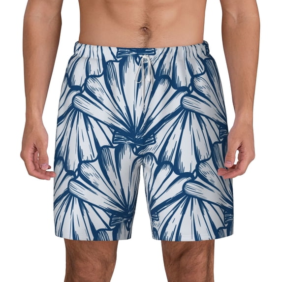 Balery Blue Shells Mens Swim Trunks Swim Shorts for Men Quick Dry Inseam Beach Shorts with Compression Liner Pocket-Small