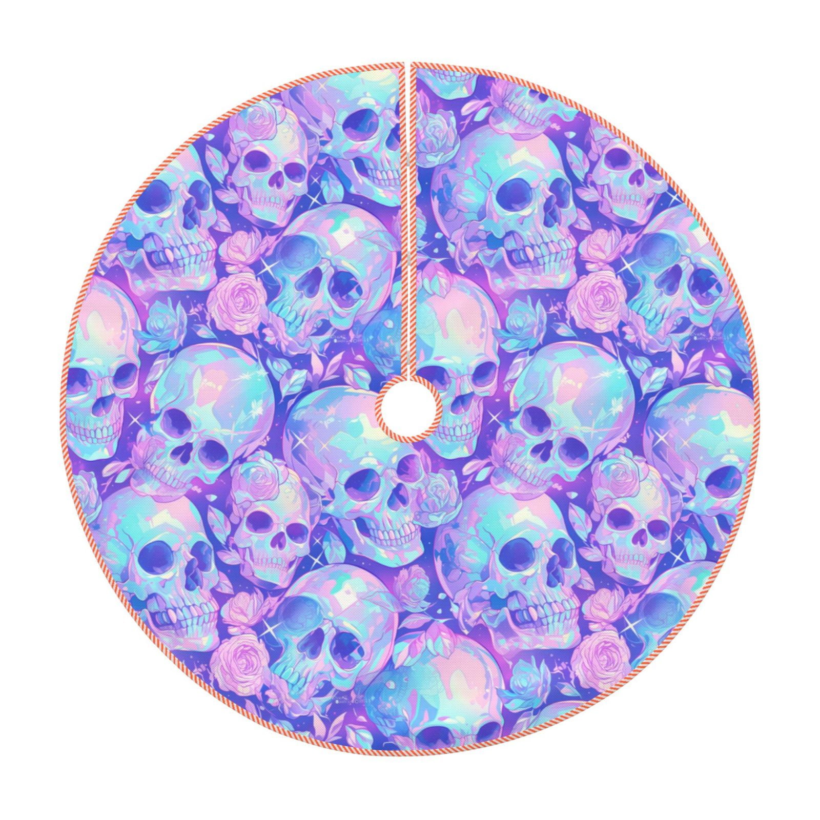 Balery Blue Skull Daisy Printed Christmas Tree Skirt , Merry Christmas