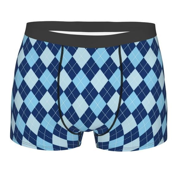 Balery Blue Squares Men's Boxer Briefs, Soft and Breathable Cotton Underwear with nylon Waistband-X-Large